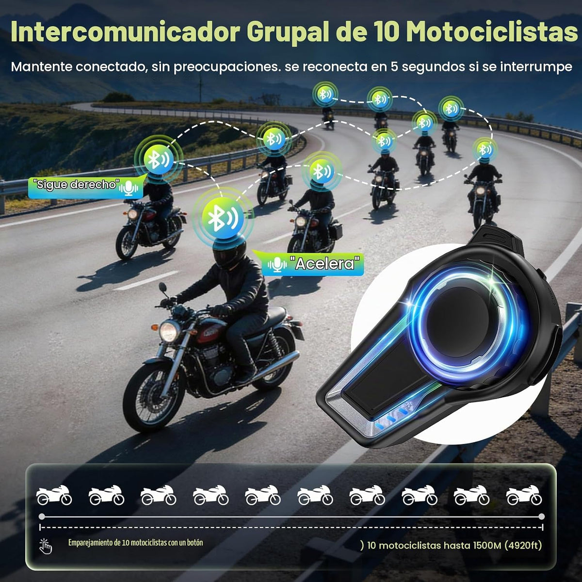 Chtoocy X10 - Auriculares Bluetooth para casco de motocicleta V5.4,...