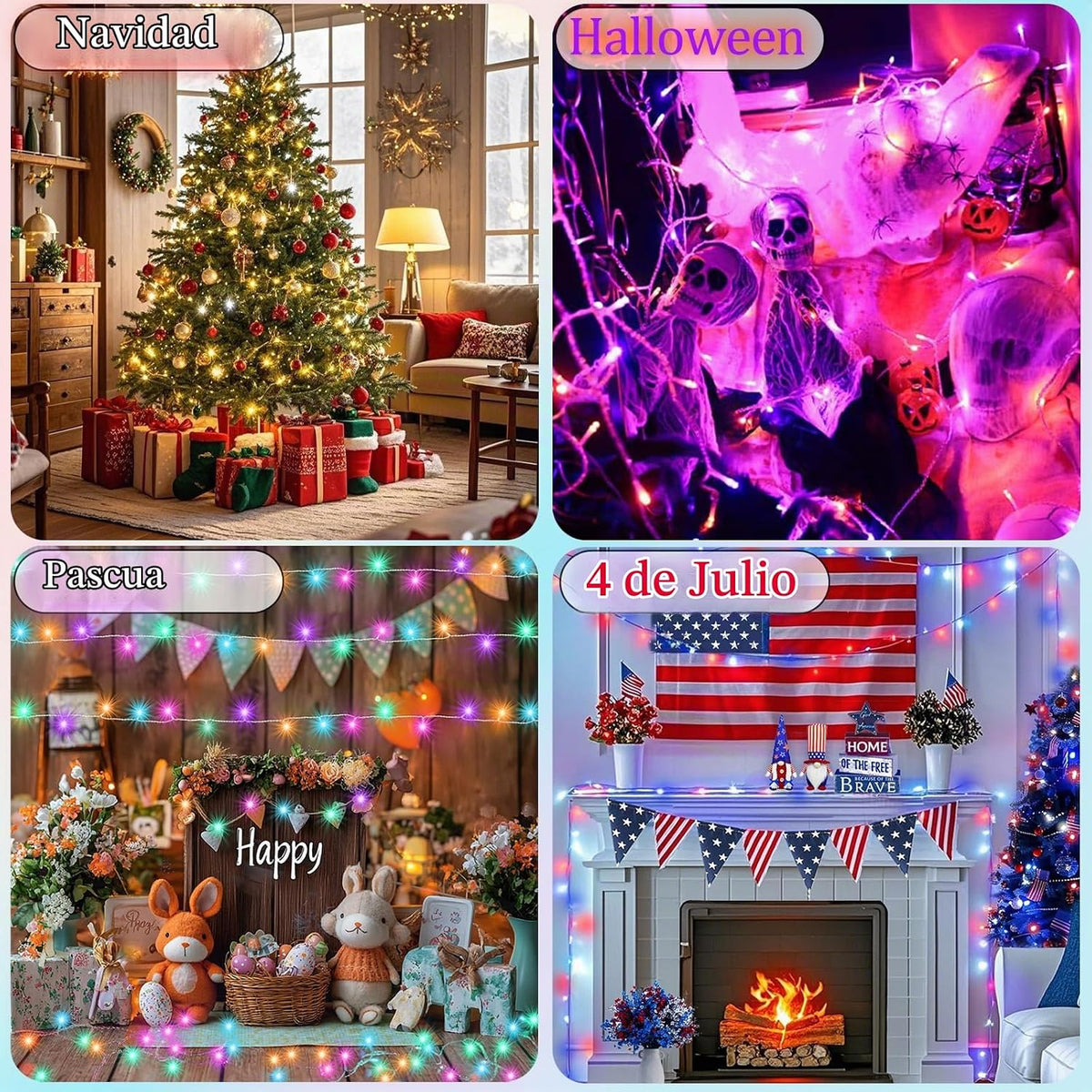 300 luces LED de Navidad que cambian de color, 35 colores de 98 pie...