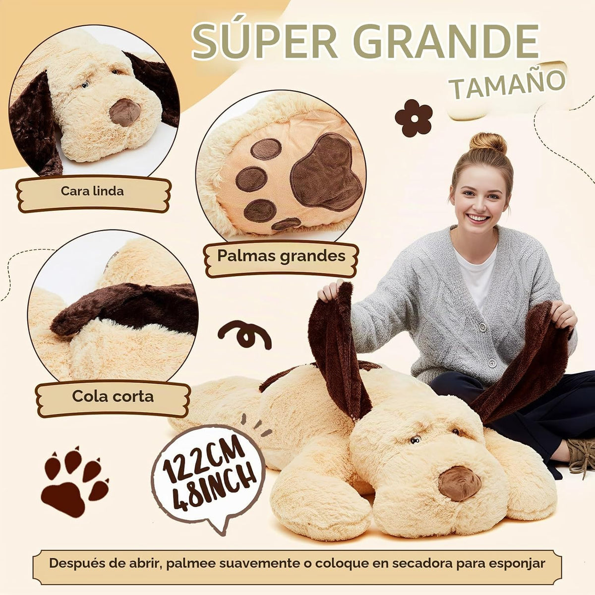 Juexica - Perro gigante de peluche de 48 pulgadas, color marrón cla...