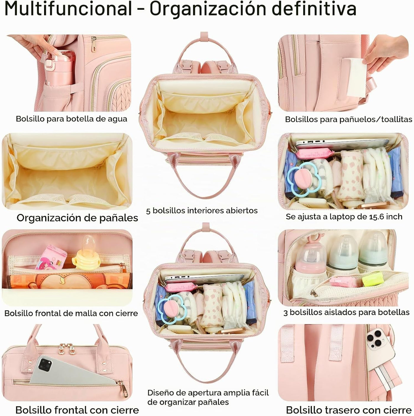 AIJIEKE Bolsa de pañales, mochila grande para pañales de bebé de gr...