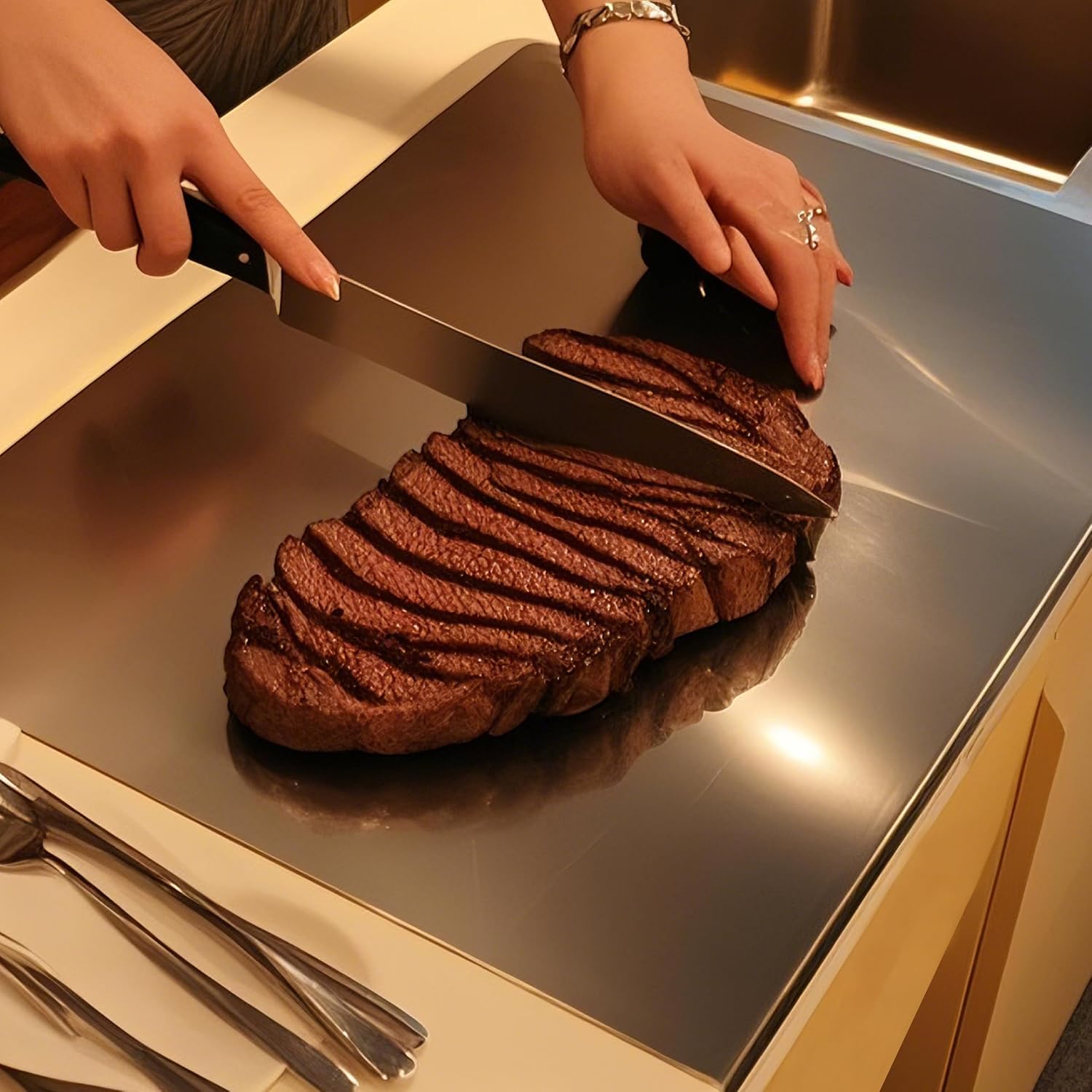 Tablas de cortar de acero inoxidable para cocina, alfombrillas de c...