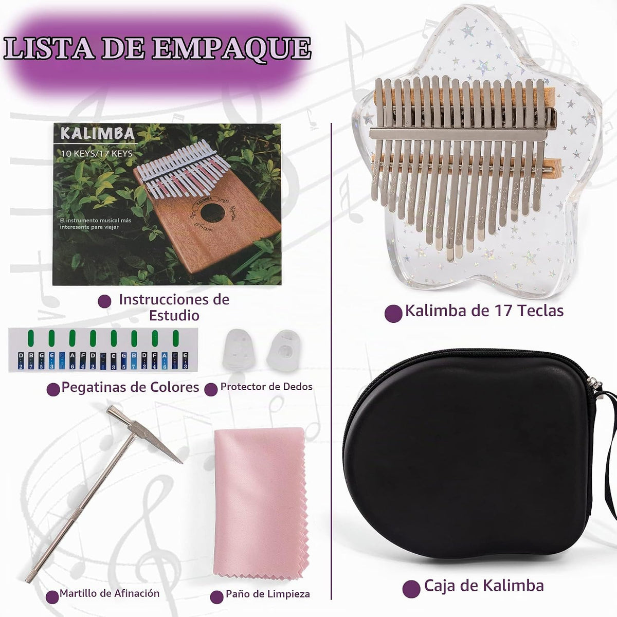 LUCKIPLUS Lindo piano de pulgar Kalimba de 17 teclas, piano de dedo...