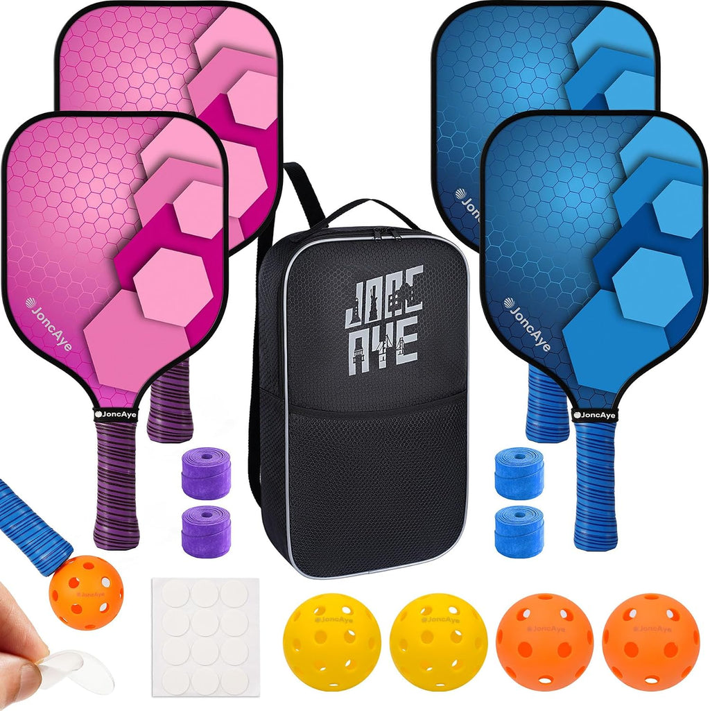 JoncAye Juego de 4 o 2 paletas de Pickleball, raquetas de fibra de...
