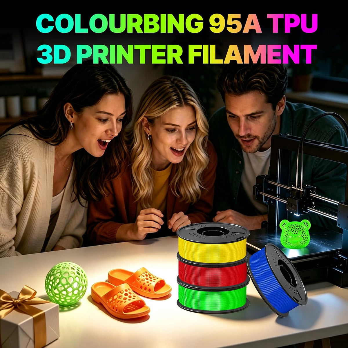 Colourbing Filamento flexible de TPU 95A para impresora 3D, suave y...
