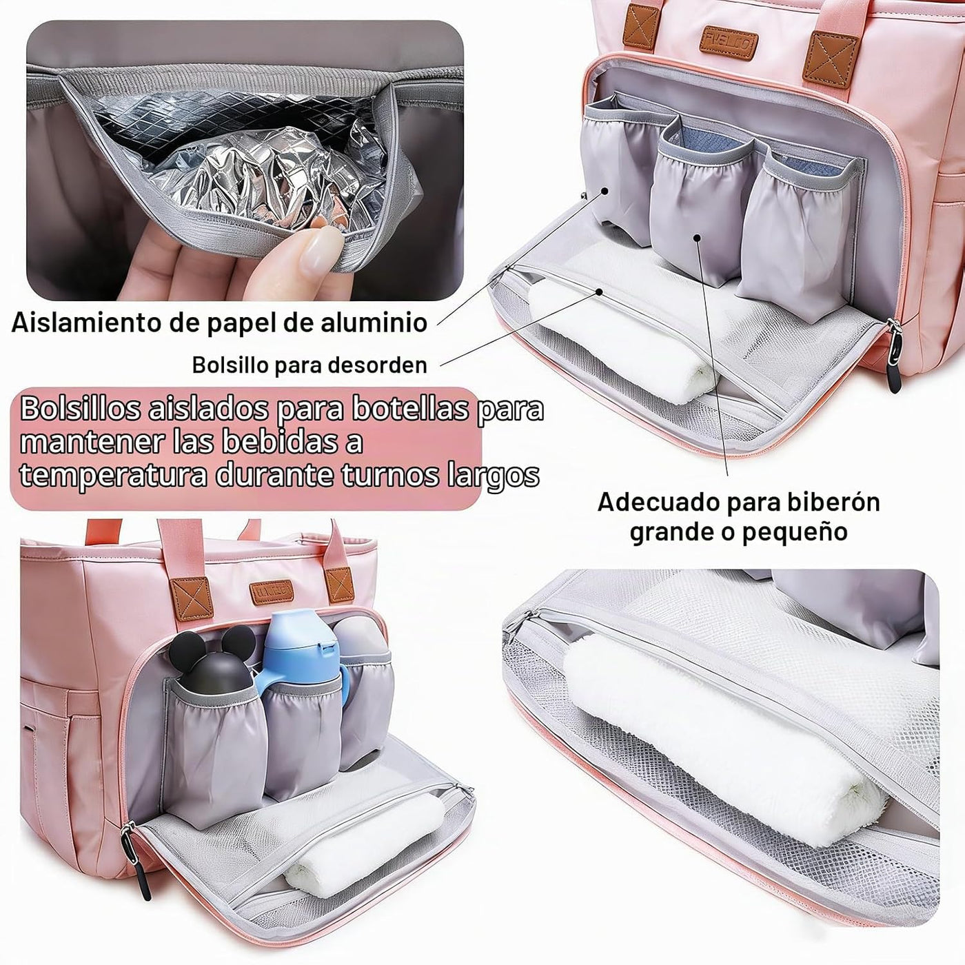 FHELAD Bolsa de pañales para mujer, bolsas de bebé con compartiment...