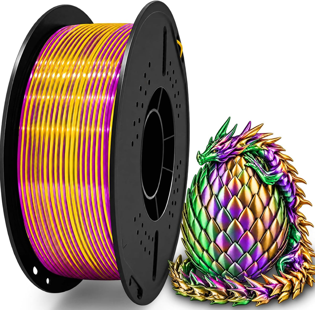 UGUESS Filamento 3D de seda PLA+, tricolor de 0.07 in, dorado-verde...