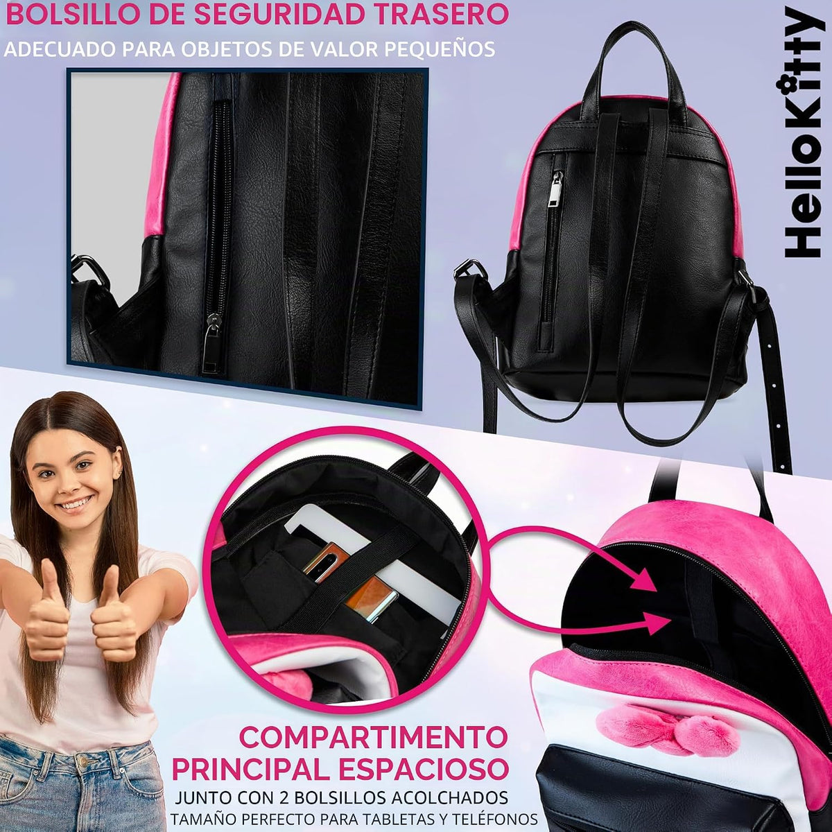 Hello Kitty Sanrio Mochila para Adolescentes Mujeres Kawaii Piel Si...