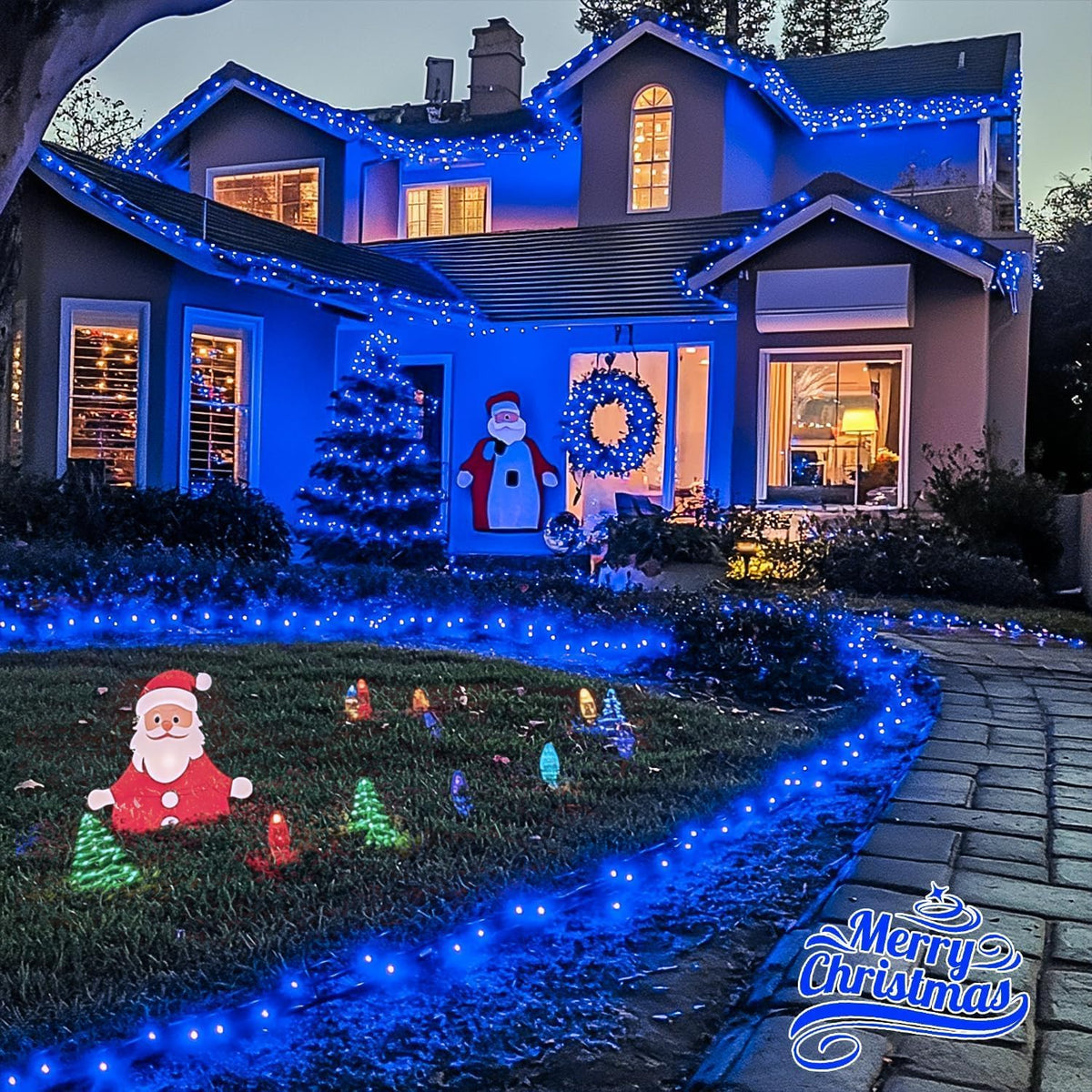 JMEXSUSS - 250 luces LED de Navidad azules conectables, luces de ca...