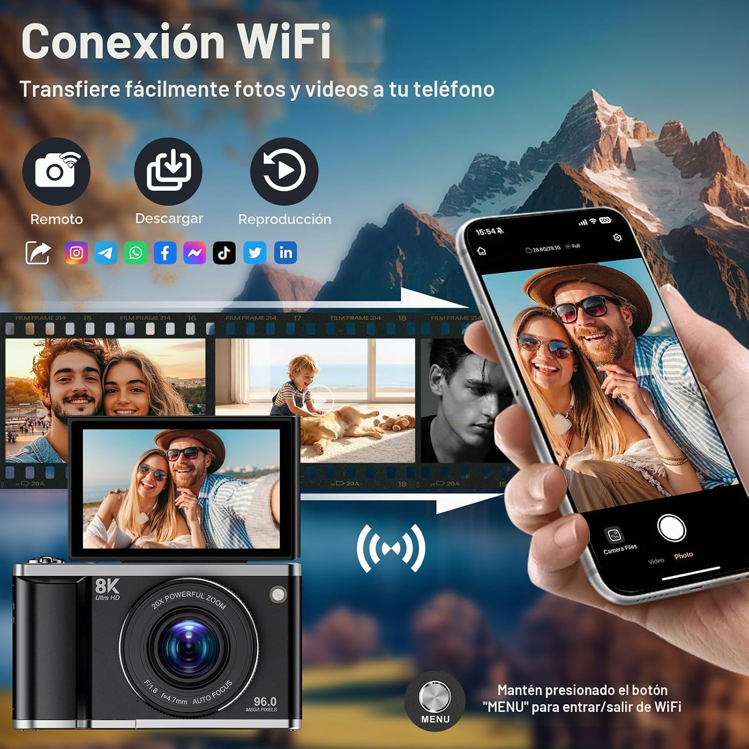 Cámara digital 8K para fotografía con WiFi 96MP Autofocus Vlogging...