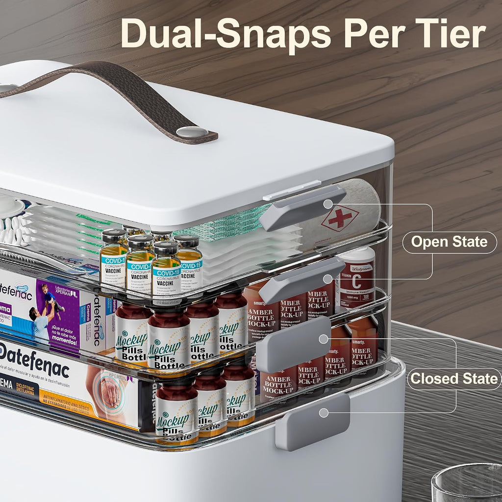 CTIME Organizador de medicamentos XL de 4 niveles con mango de cuer...