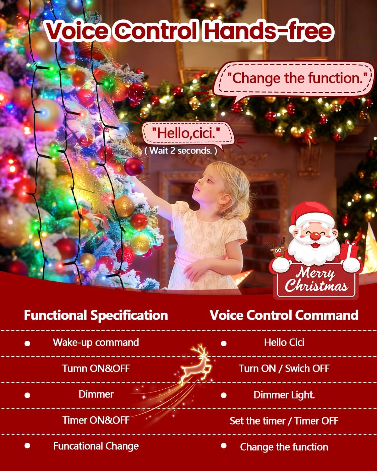 Luces para árbol de Navidad para interiores con control de voz y co...