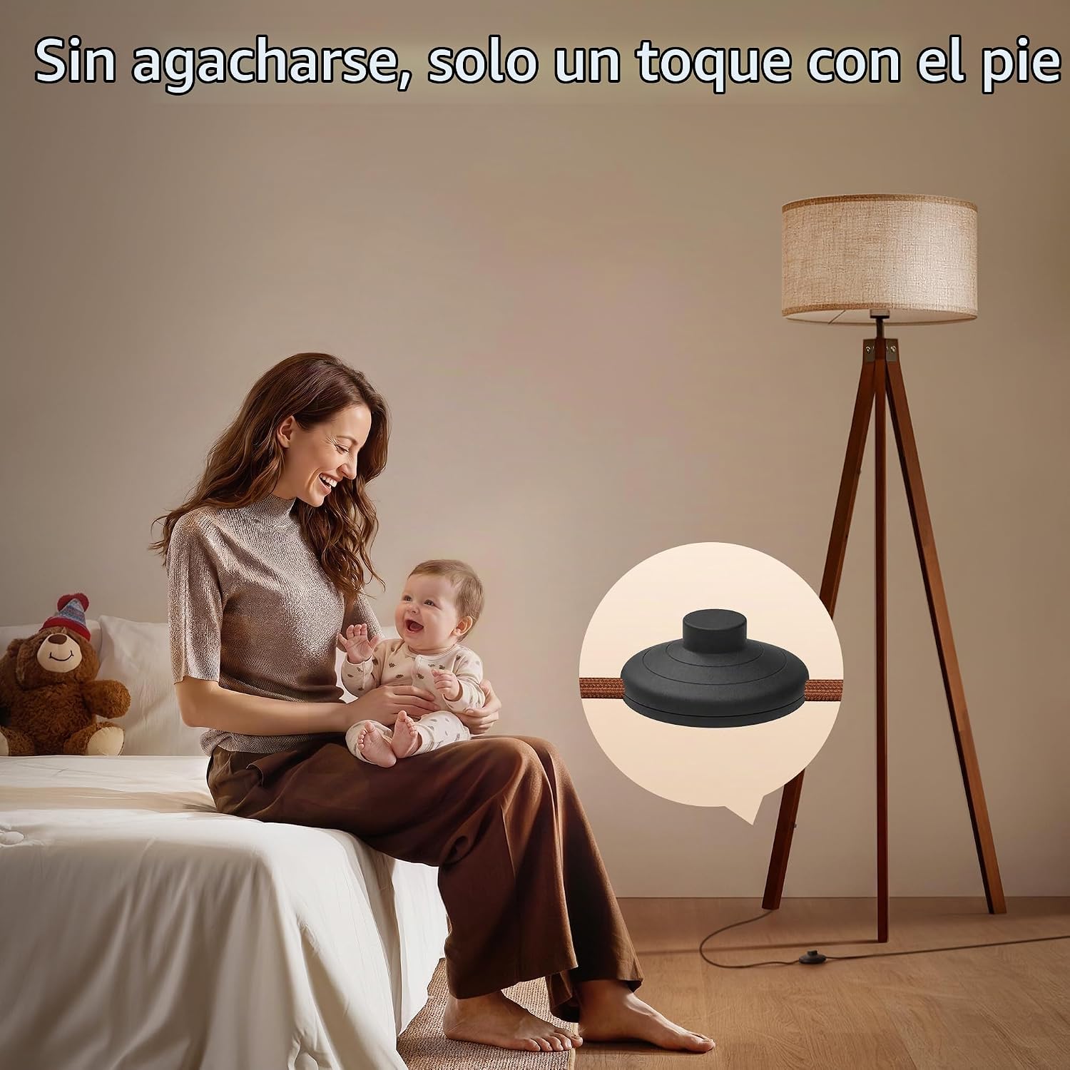 LEPOWER Lámpara de pie trípode de madera, lámpara de pie de mediado...