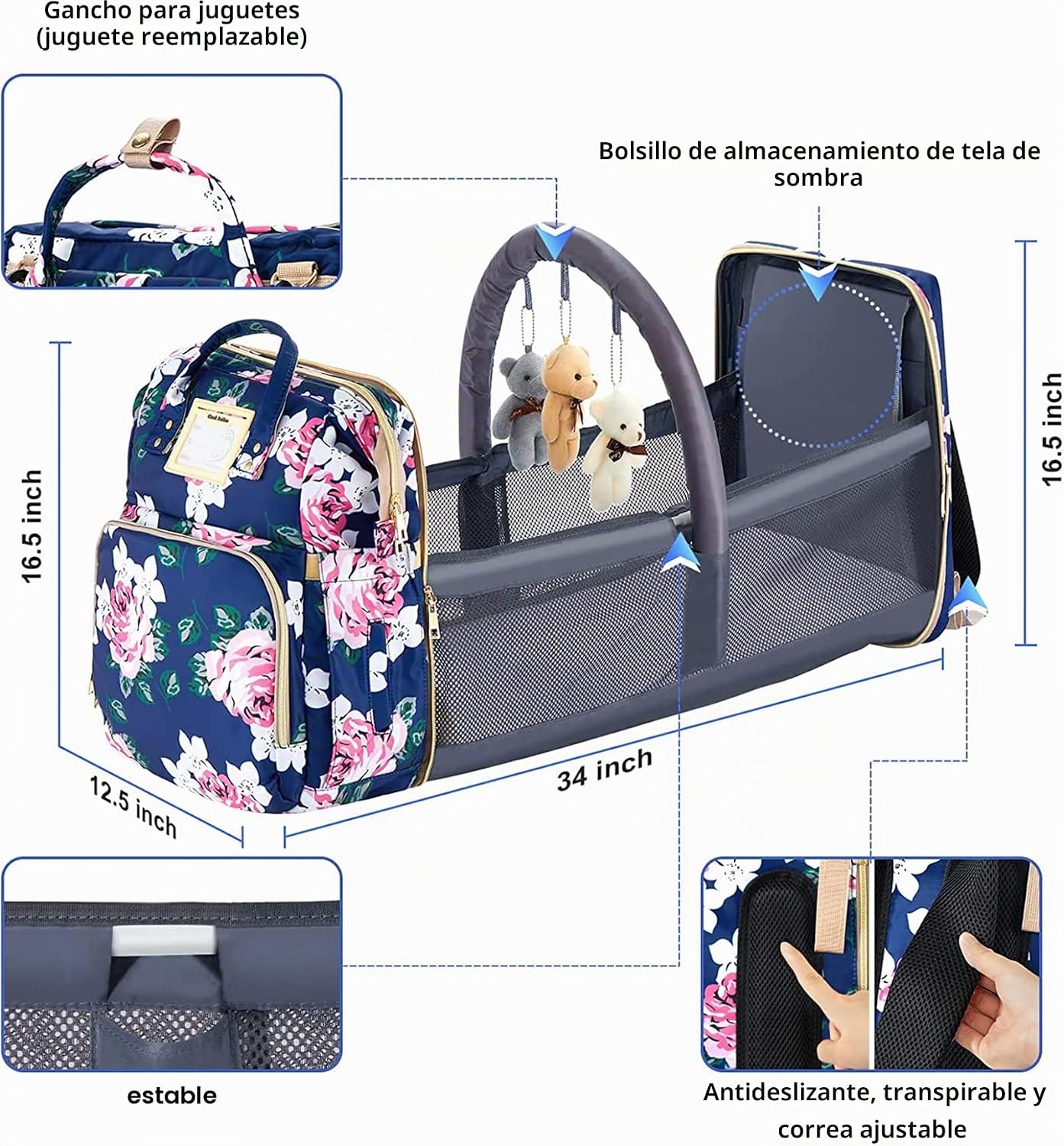 GurZinn Mochila para Pañales con Estación de Cambio, Plegable para...