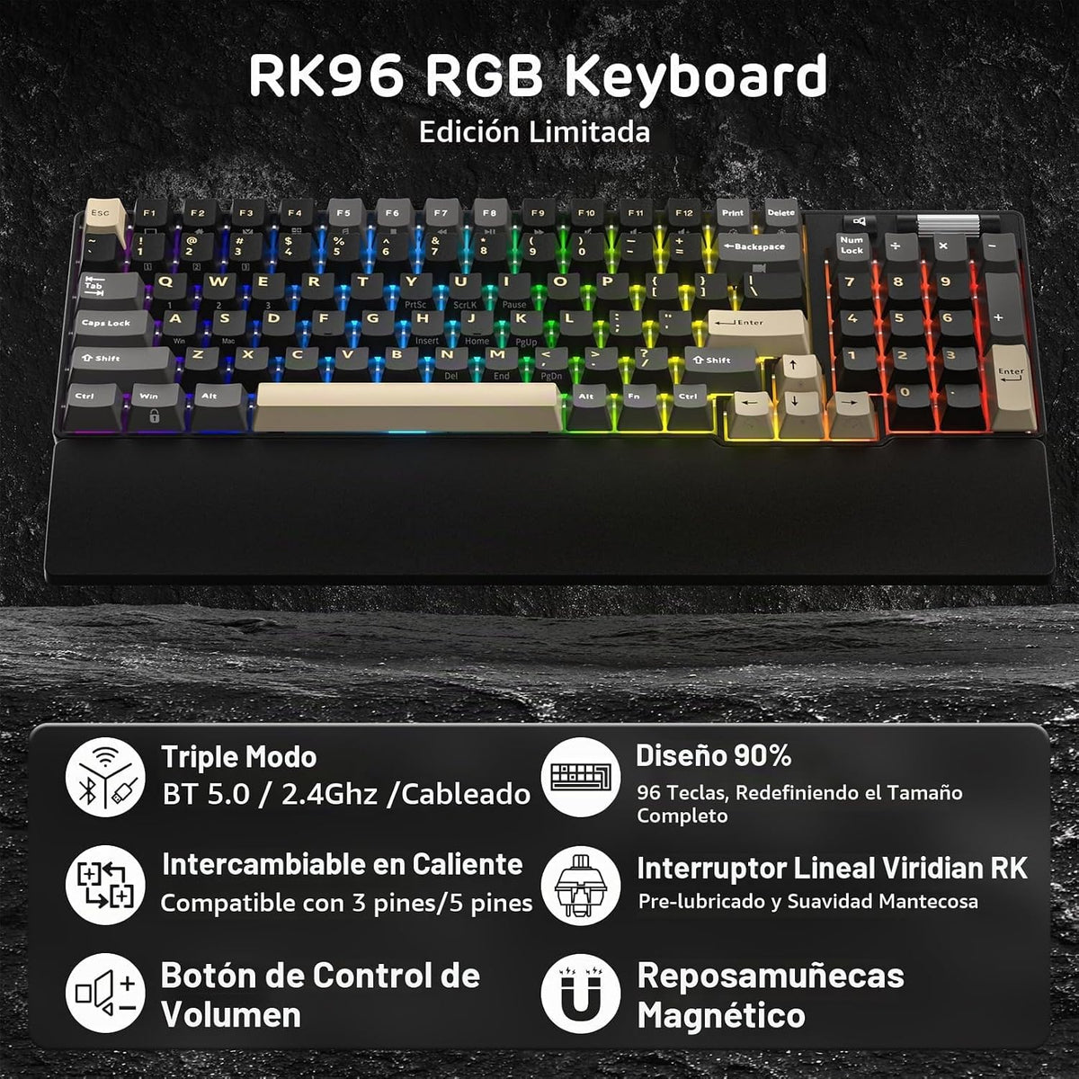 RK ROYAL KLUDGE RK96 RGB Edición Limitada, teclado mecánico inalámb...