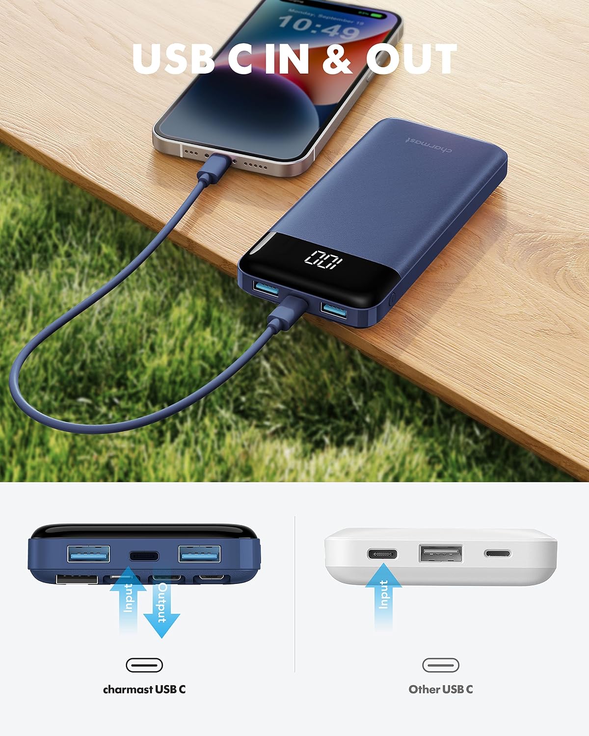 charmast Cargador portátil con 4 cables integrados reforzados | 100...