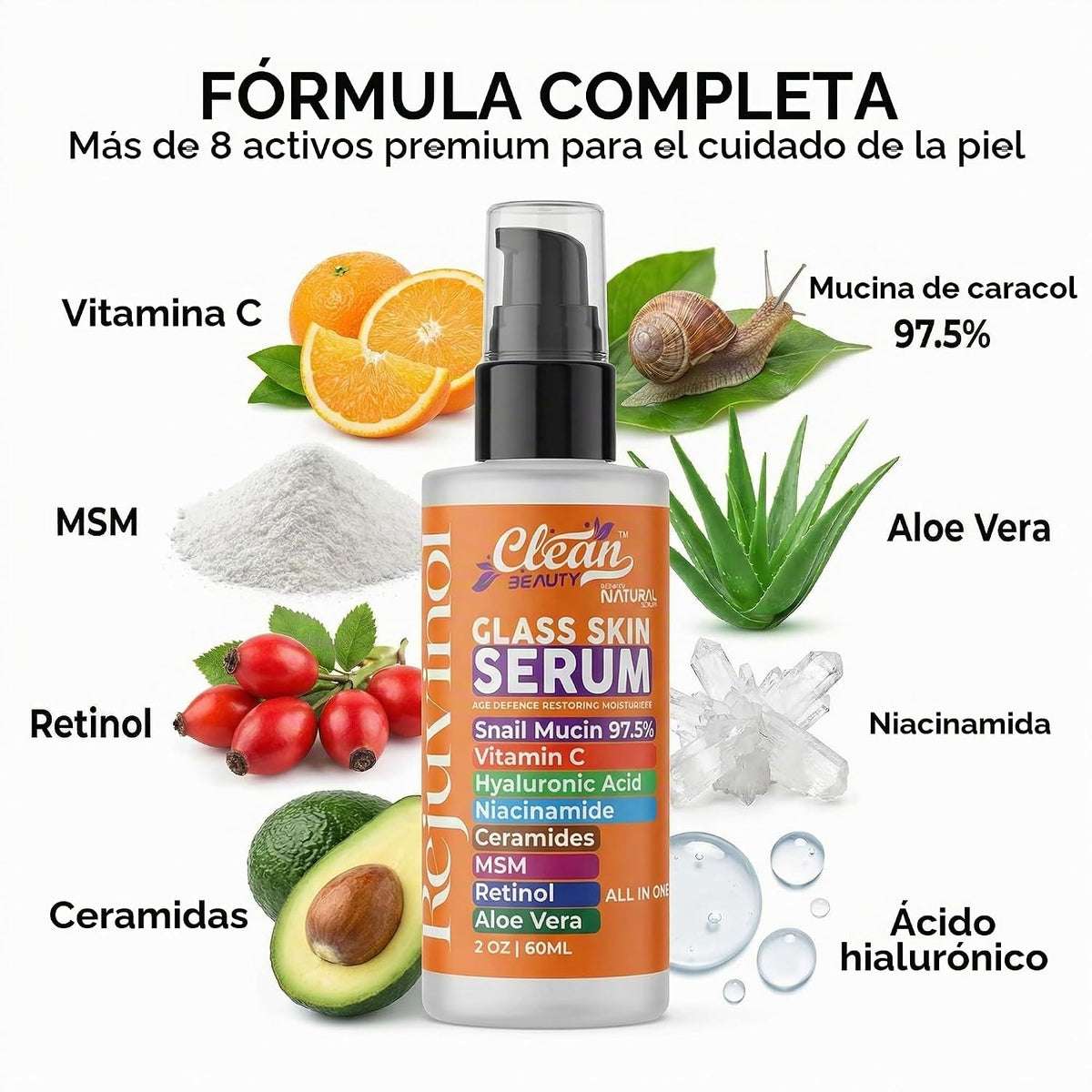 Clean Beauty Suero de mucina de caracol con vitamina C, suero facia...