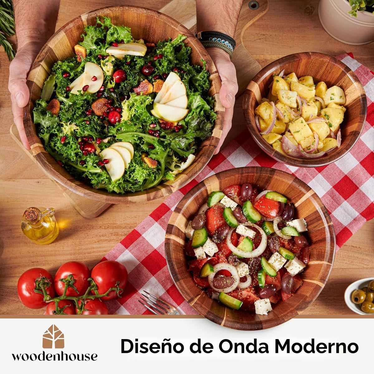 Woodenhouse Juego de Cuencos de Ensalada de Madera, Juego de Cuenco...