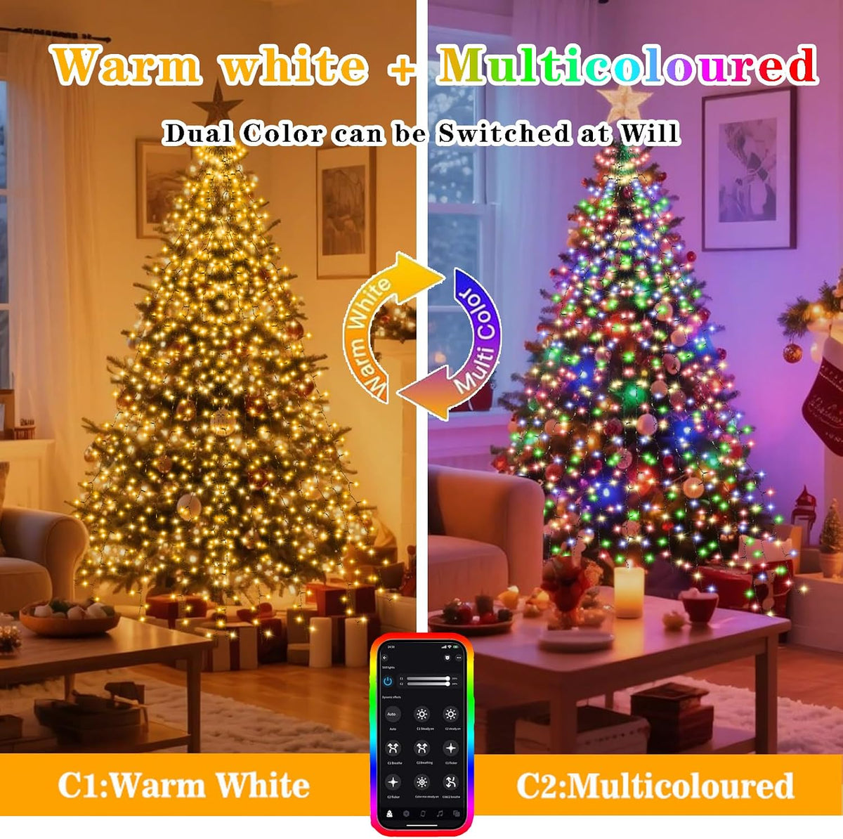 Janplay Luces inteligentes para árbol de Navidad, control por APP,...
