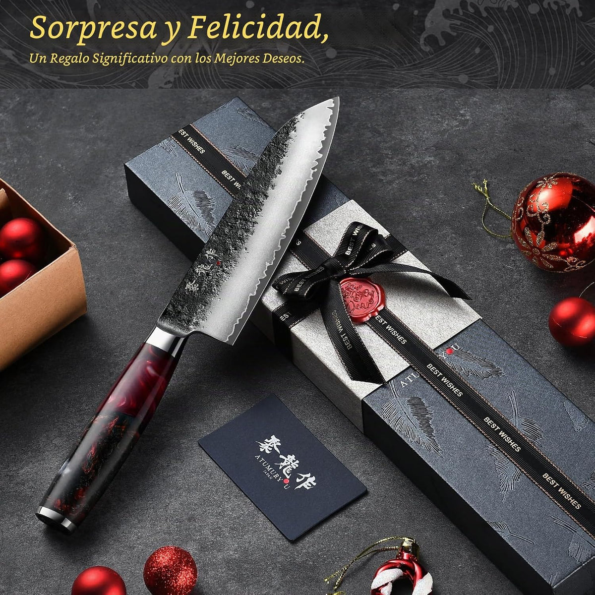 Cuchillo de chef japonés, cuchillo Santoku forjado a mano de 7 pulg...