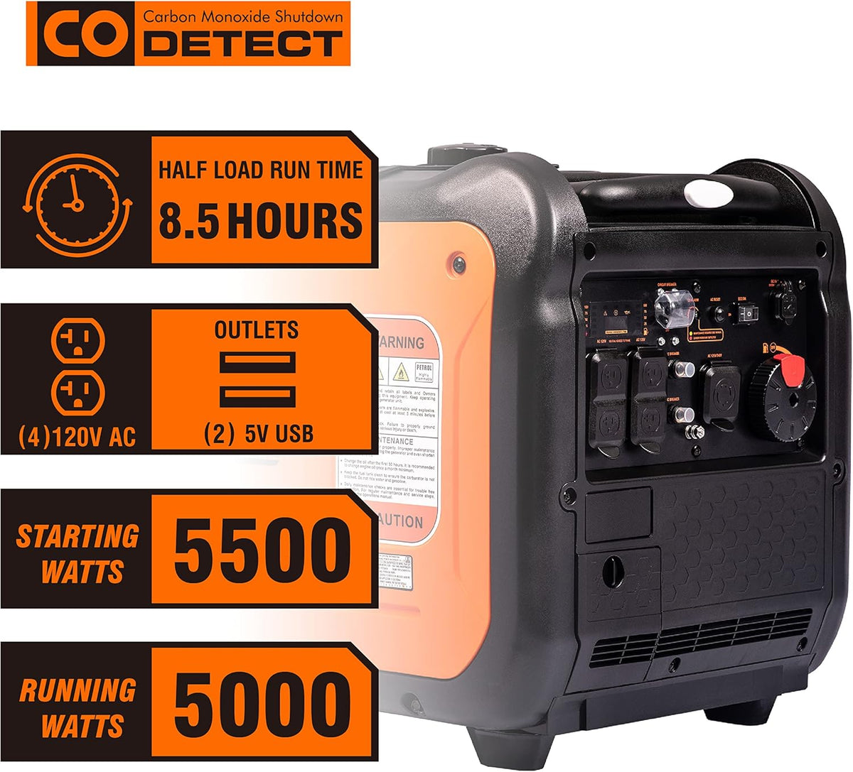 GENMAX Generador portátil, motor de gas ultra silencioso de 5500 W,...