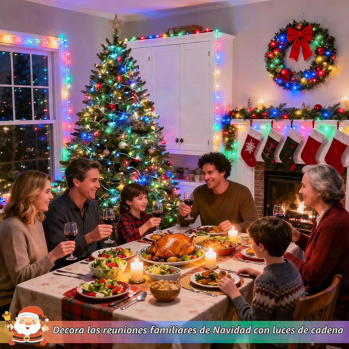 JMEXSUSS 200 luces LED multicolor para árbol de Navidad, alambre tr...