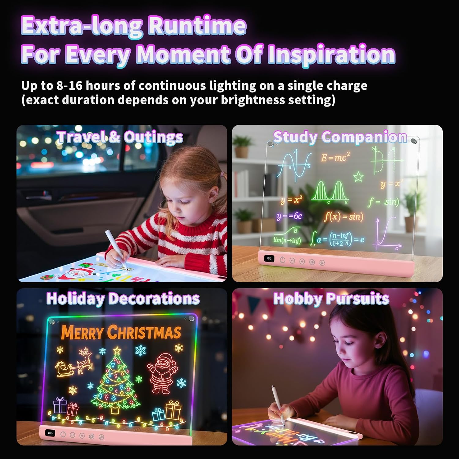 Lumiboard Tablero de dibujo LED con 13 efectos de luz, tablero de n...