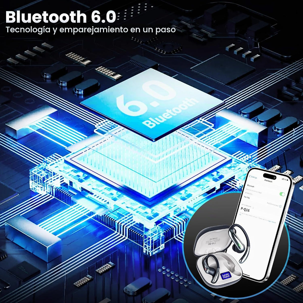 RichEast Auriculares inalámbricos Bluetooth con pantalla LED de rep...