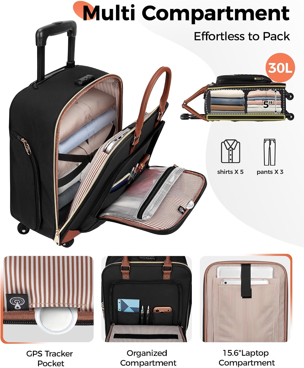 MATEIN - Maleta de mano para debajo del asiento con ruedas, bolsa r...