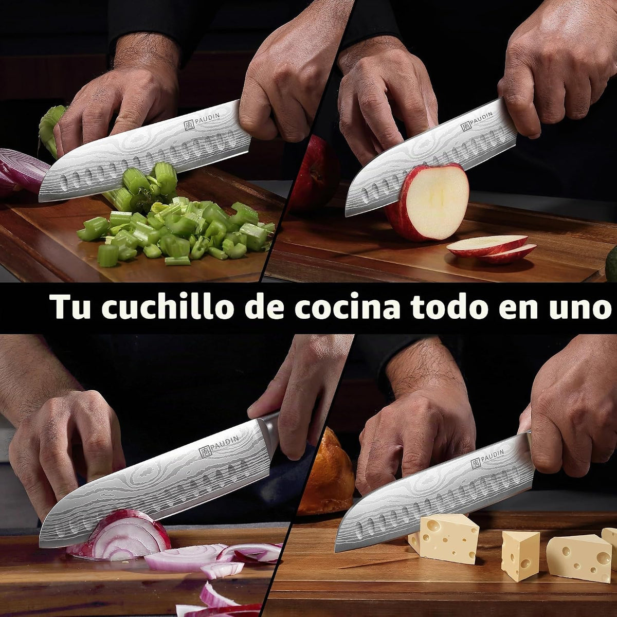 PAUDIN Cuchillo Santoku, Cuchillo de Cocina de 7 Pulgadas, Filo Ult...
