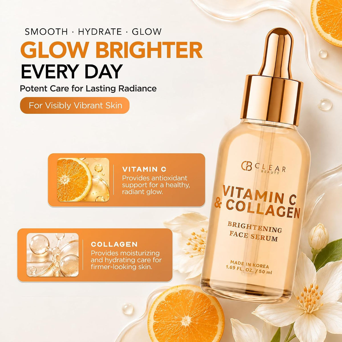 Clear Beauty Suero de vitamina C para la cara con colágeno, probado...