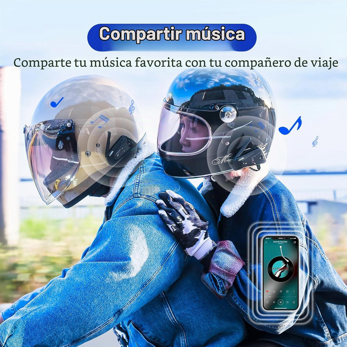LEXIN MeshCom - Auriculares Bluetooth para motocicleta, intercomuni...