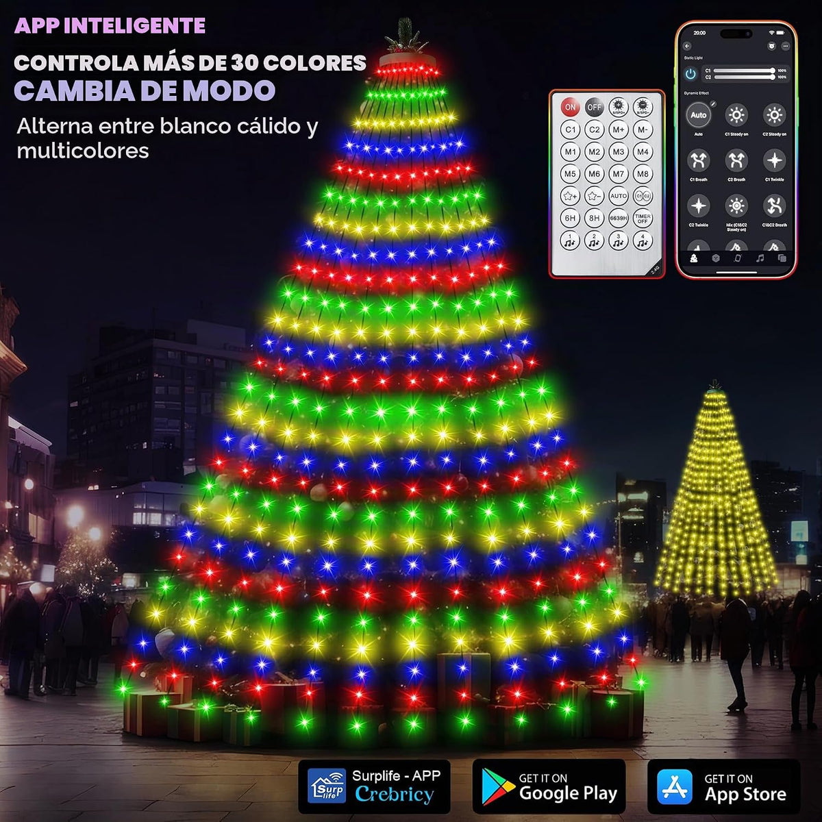Anillo de 30 modos de luces para árbol de Navidad para interiores y...