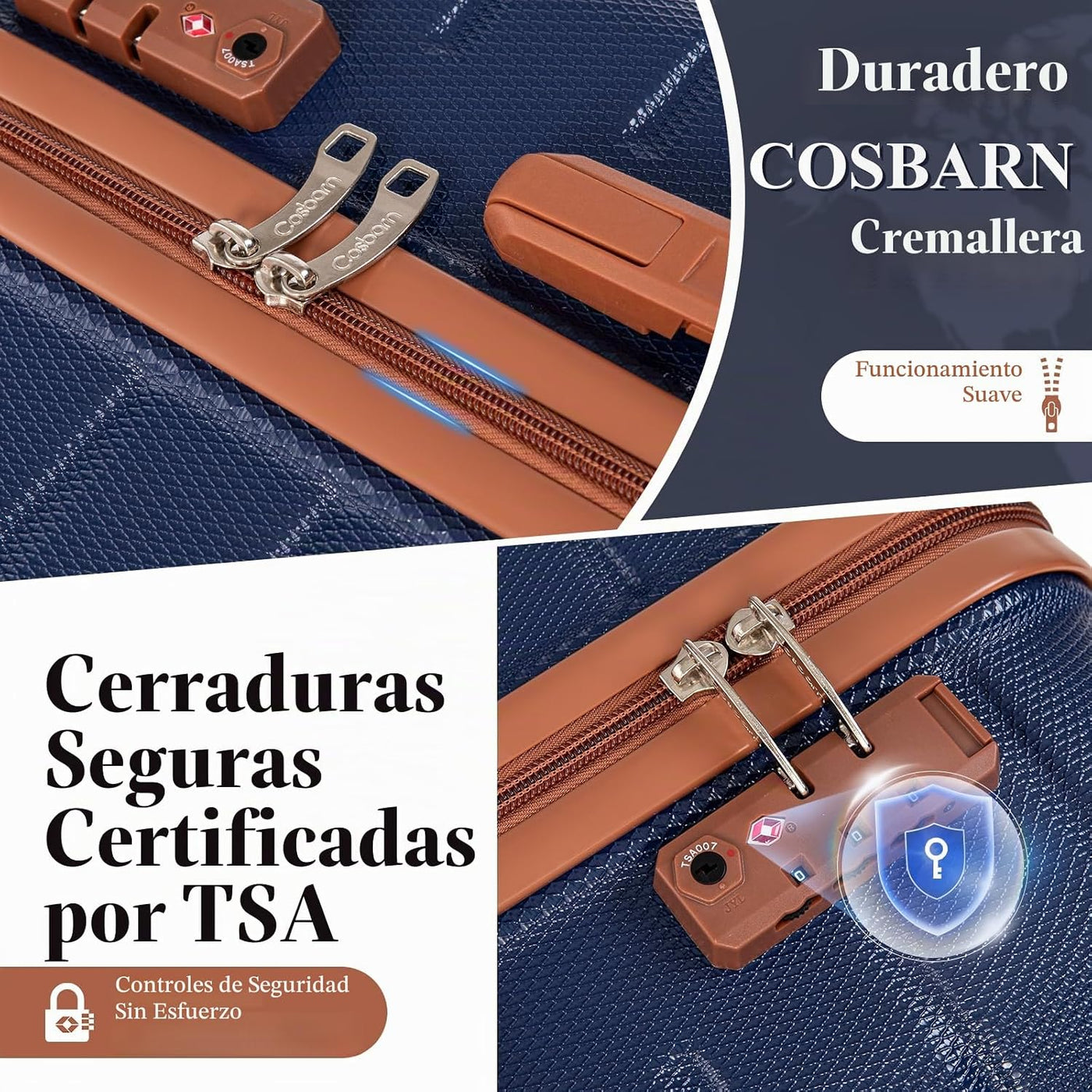 Cosbarn Juegos de equipaje de 5 piezas maletas con ruedas, Azul osc...