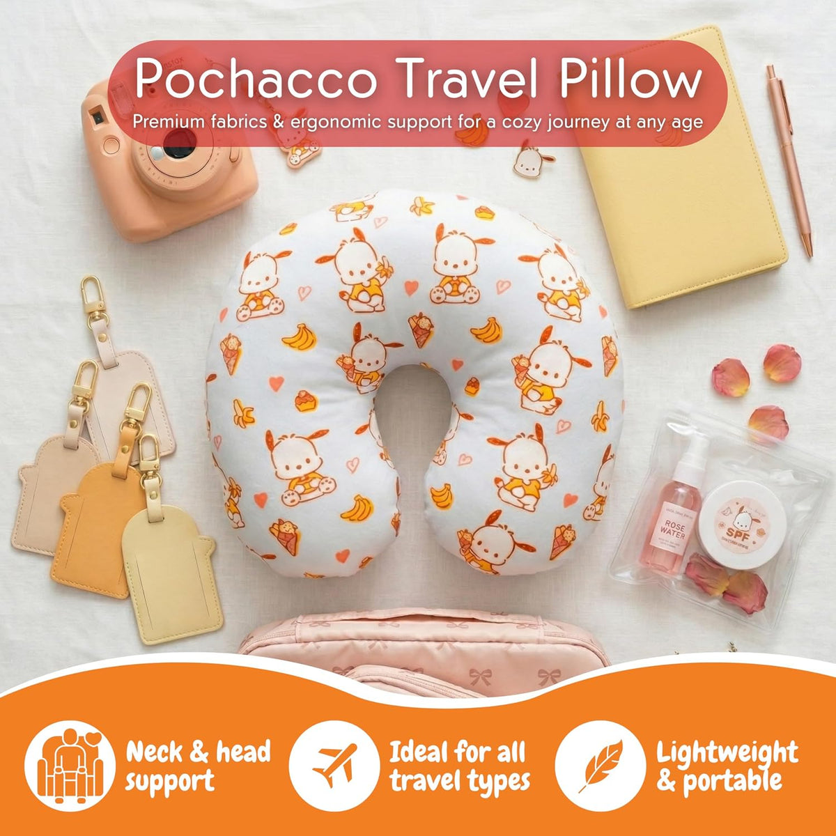Pochacco - Almohada para el cuello, accesorios de viaje súper suave...