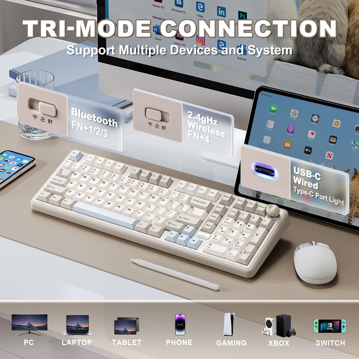 YUNZII Teclado mecánico inalámbrico B98 PRO 96% (beige, interruptor...