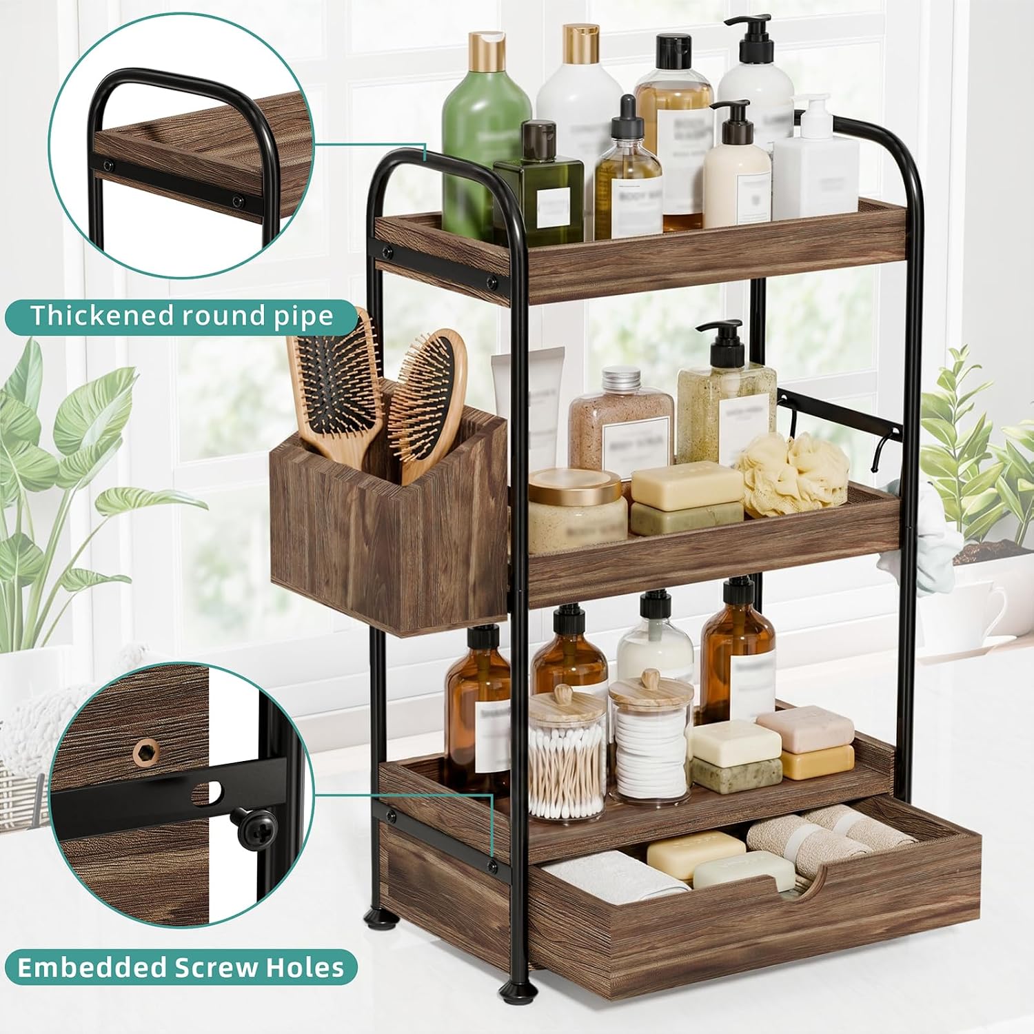 Kottwca Organizador de encimera de baño de 3 niveles con cajón, est...