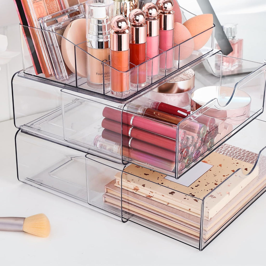 Vtopmart Organizador de maquillaje transparente de 3 niveles con 2...