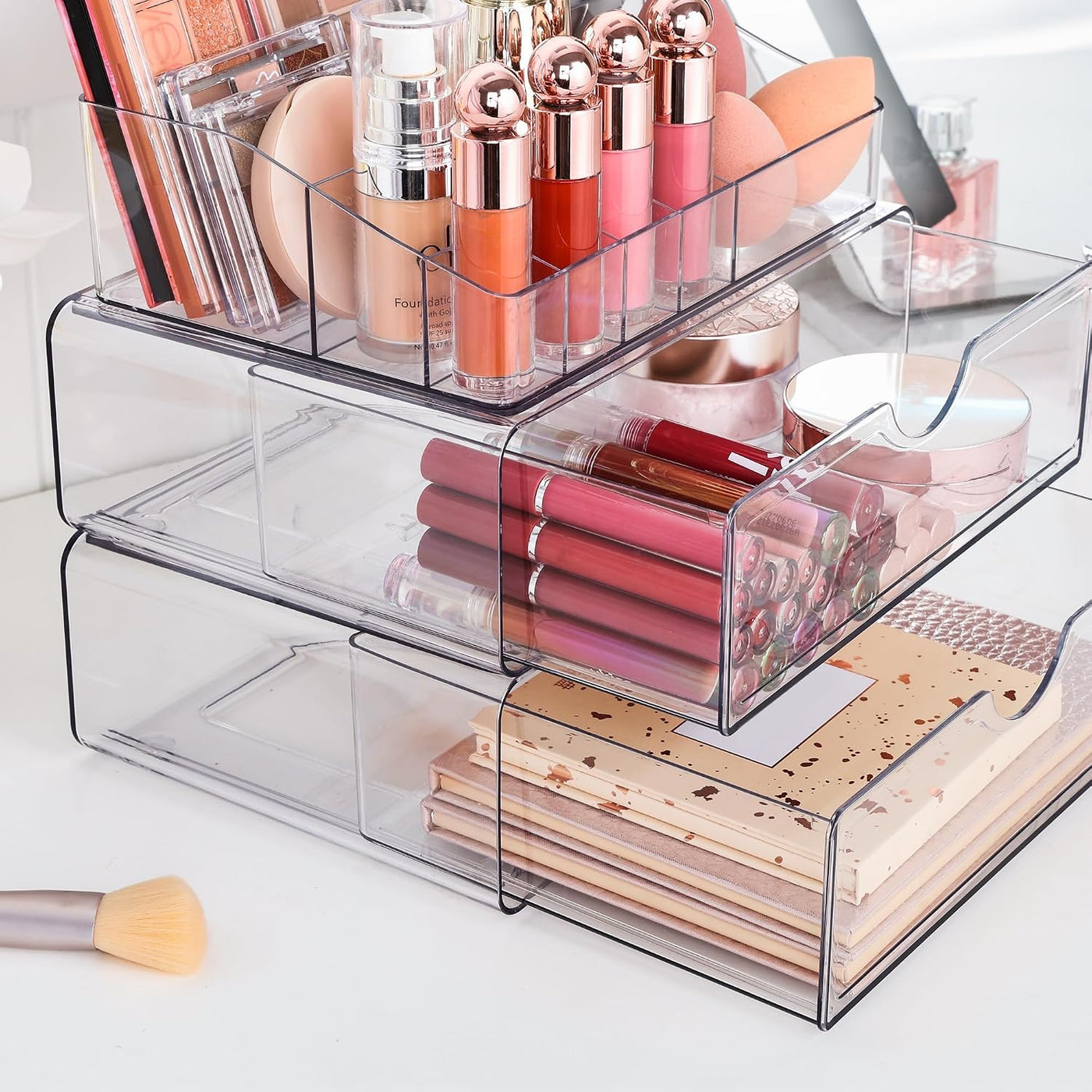 Vtopmart Organizador de maquillaje transparente de 3 niveles con 2...