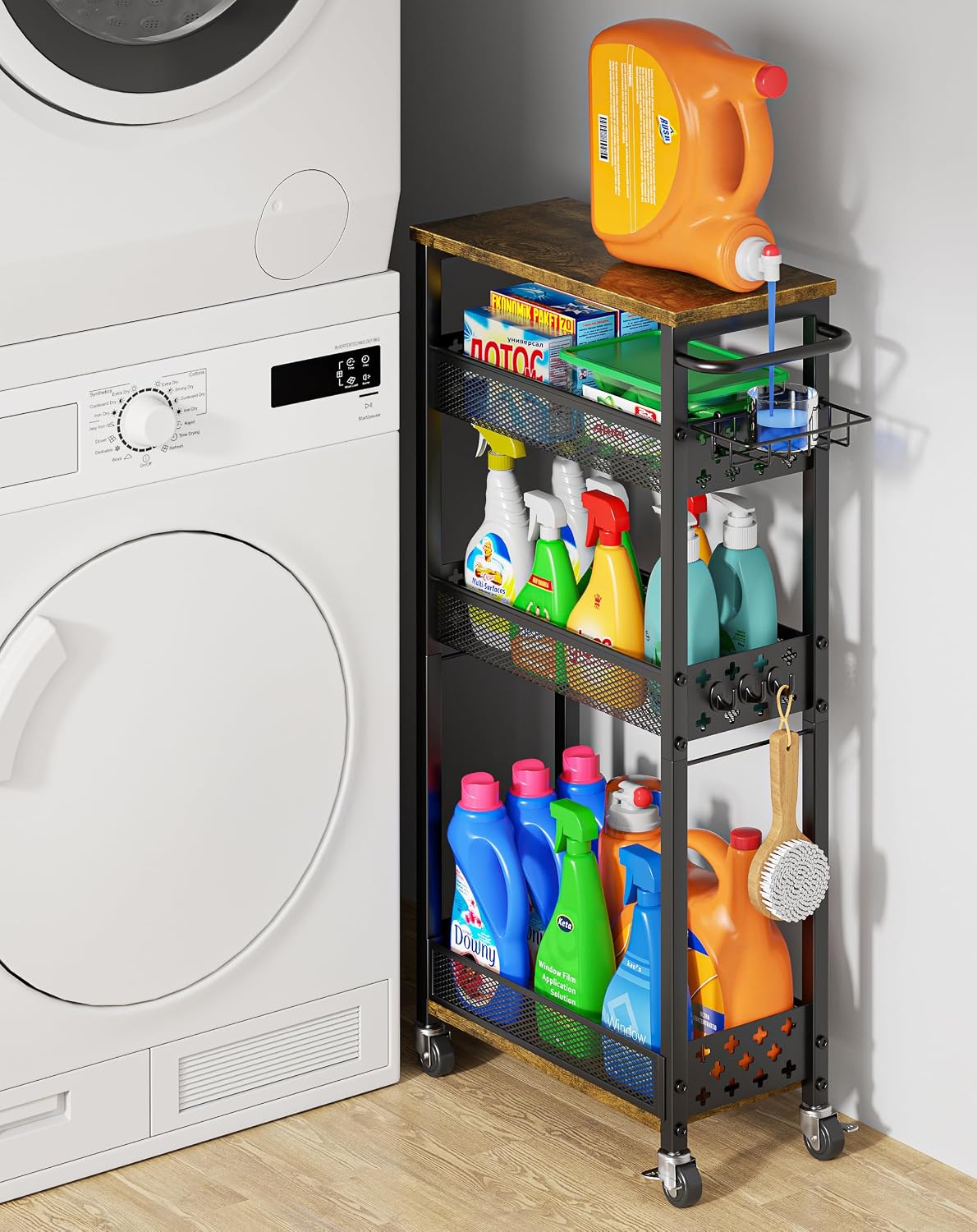 OKZEST - Carrito de organización delgado para lavandería con soport...