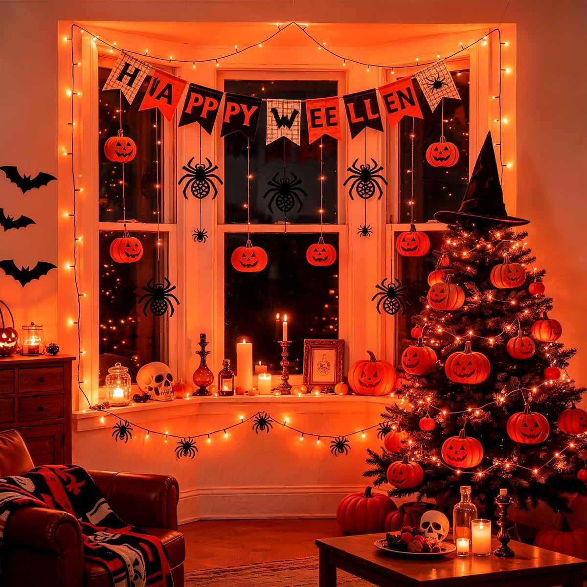 JMEXSUSS - Cadena de luces naranja conectables, 250 luces LED de Ha...