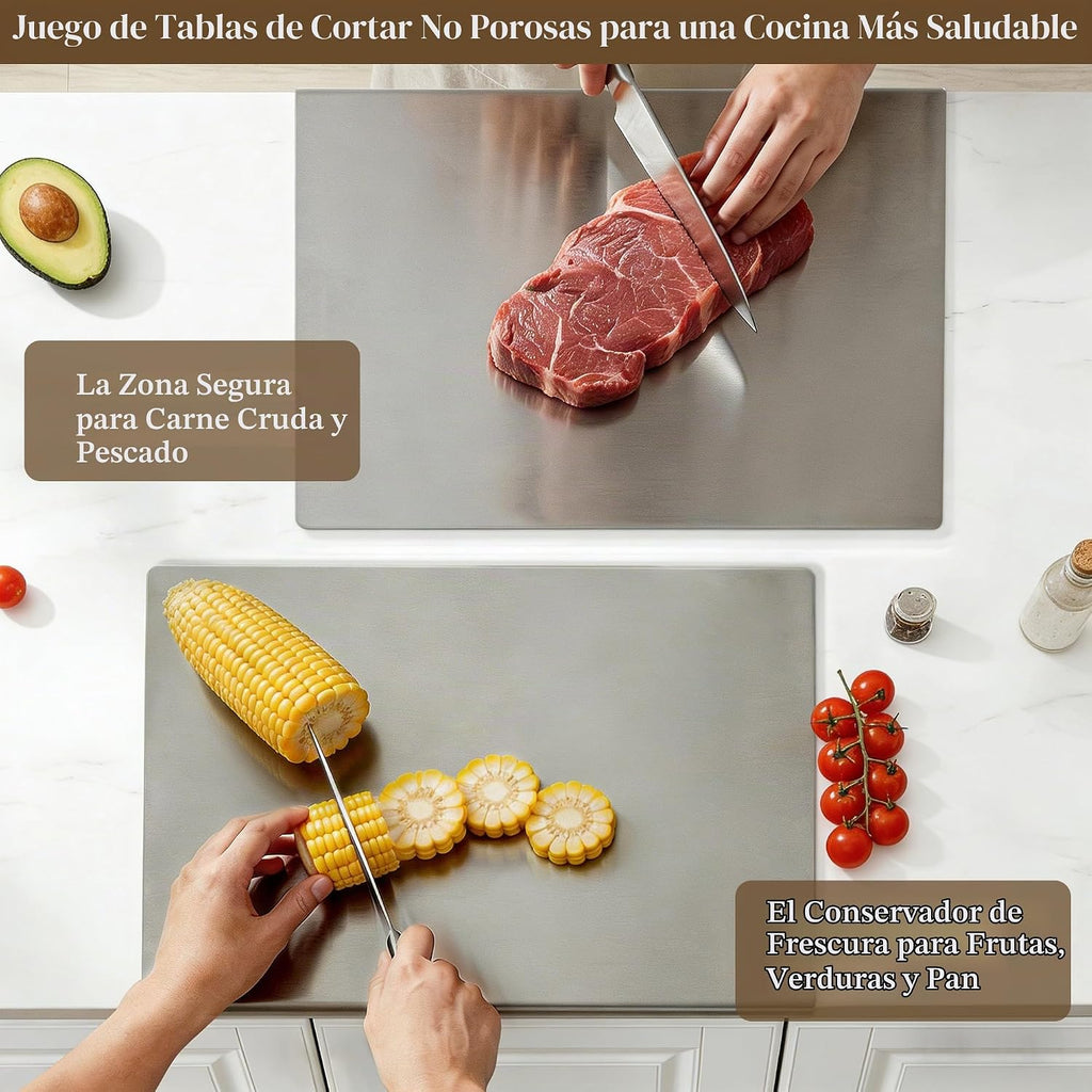 Juego de 2 tablas de cortar de acero inoxidable, juego de 2 tablas...