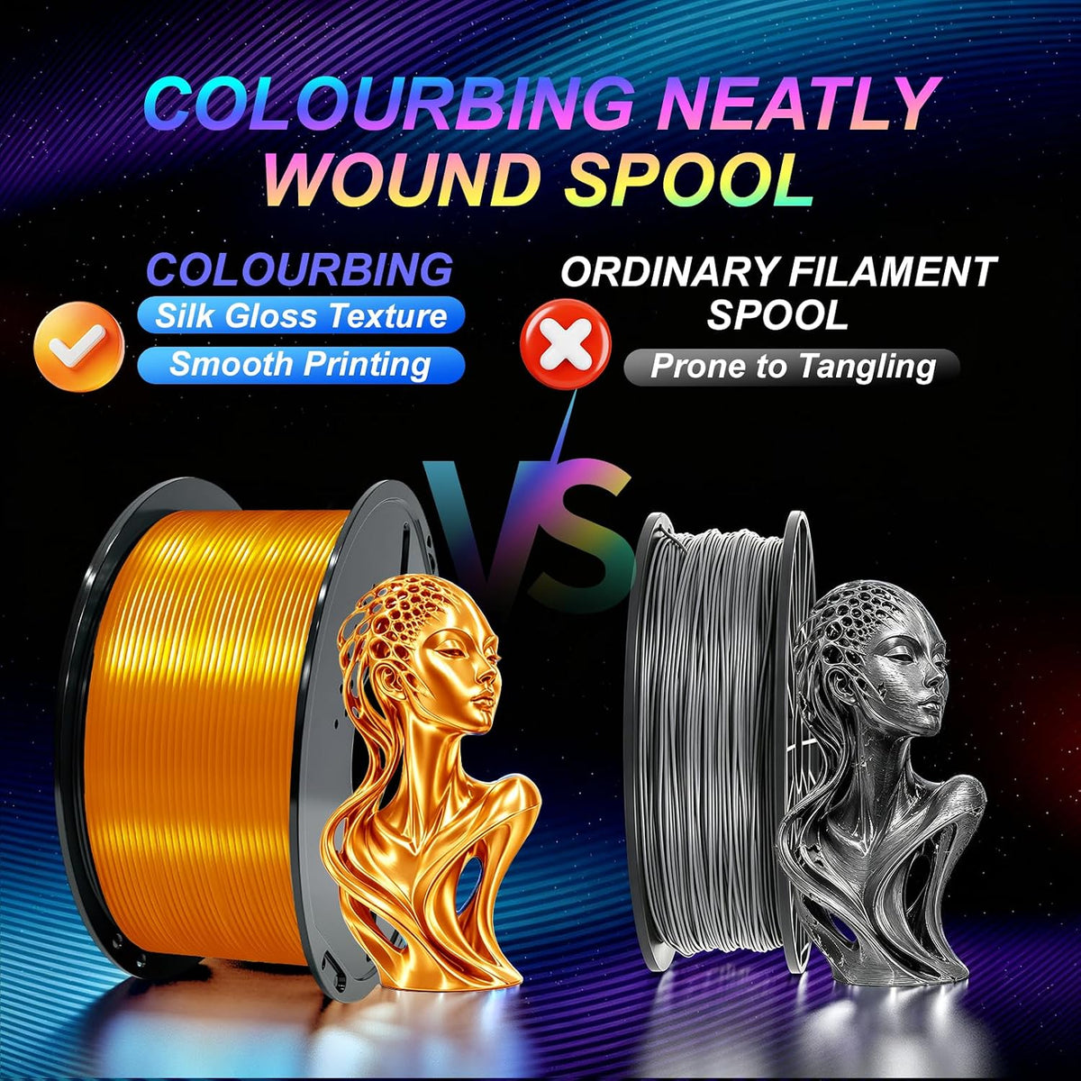 Colourbing Filamento de impresora 3D PLA+ de seda preseca de 0.069...