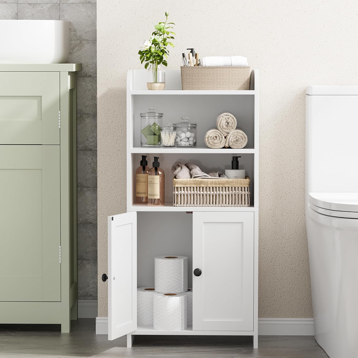 Homhedy Armario de almacenamiento de baño pequeño, almacenamiento i...