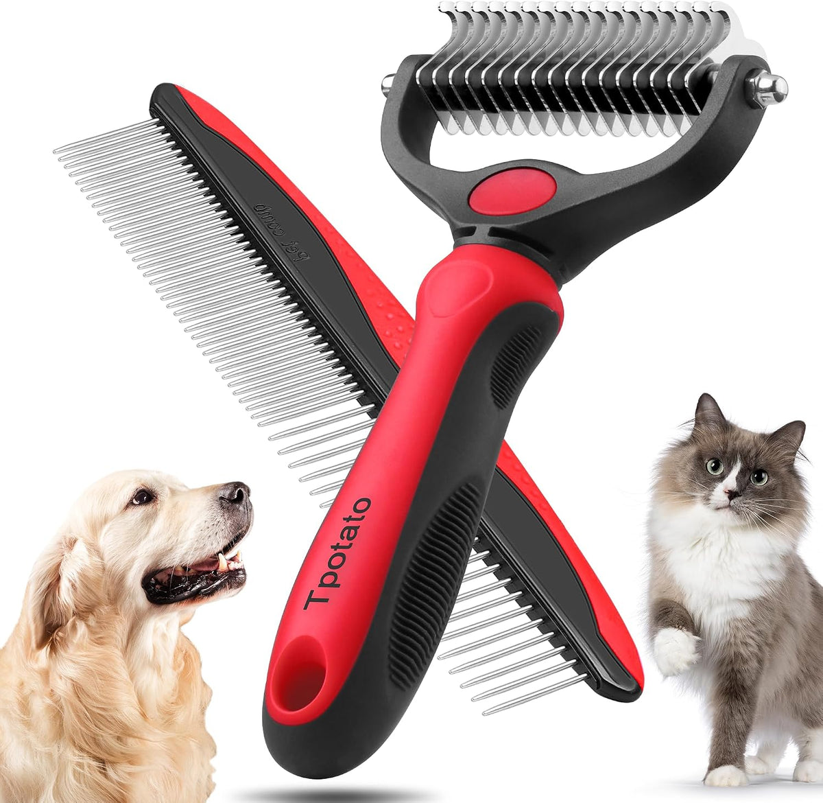 Tpotato Deshedding - Cepillo para perros de pelo largo y gatos, ras...
