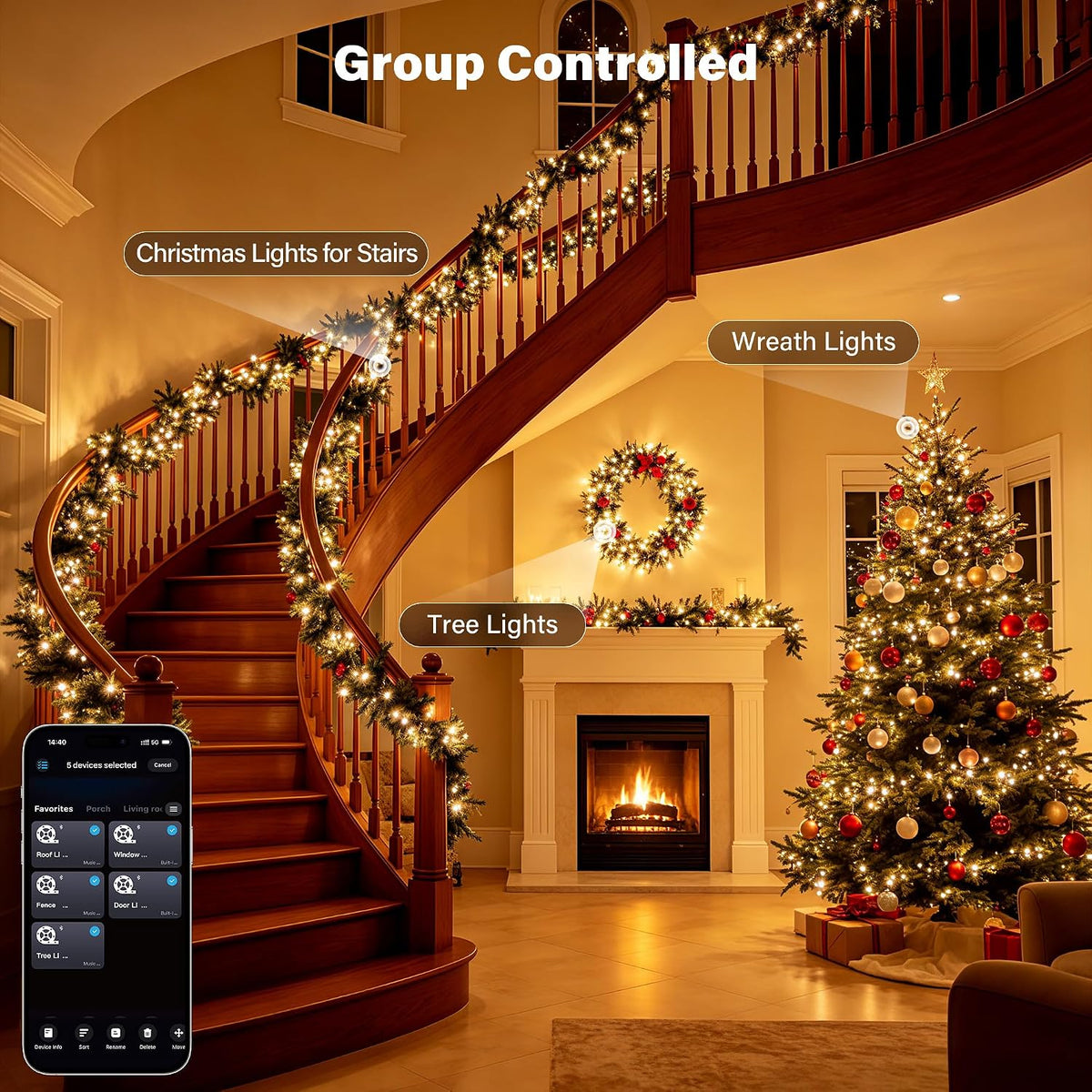 Ollny Luces de Navidad inteligentes, 131 pies 400 LED RGBW que camb...