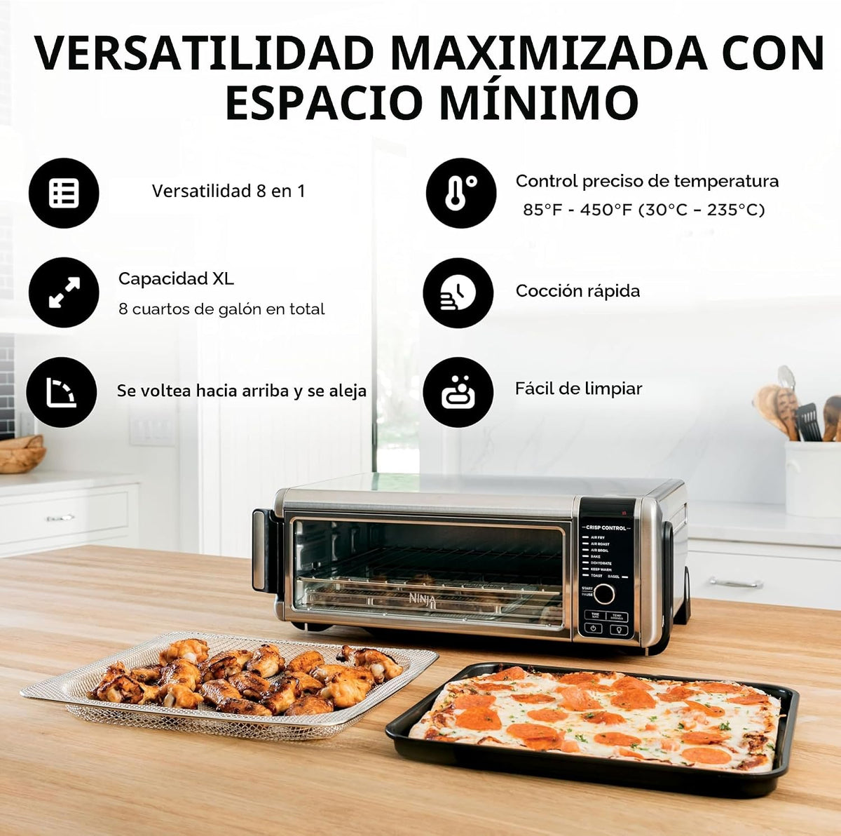 Horno de Encimera Digital Ninja Air Fry, Funcionalidad 8 en 1, 1800...