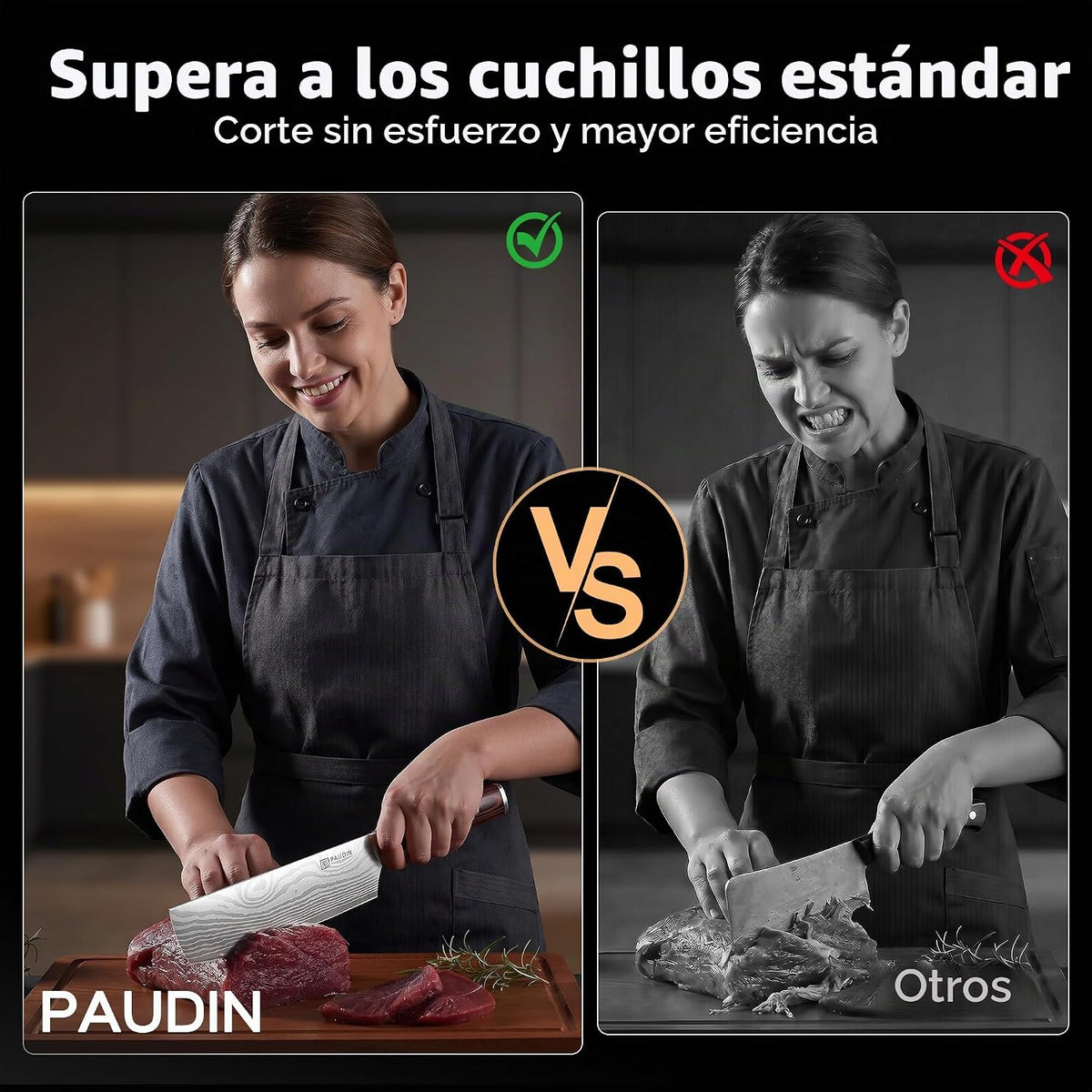 PAUDIN Cuchillo Nakiri - Cuchillo de carnicero de 17,78 cm afilado...