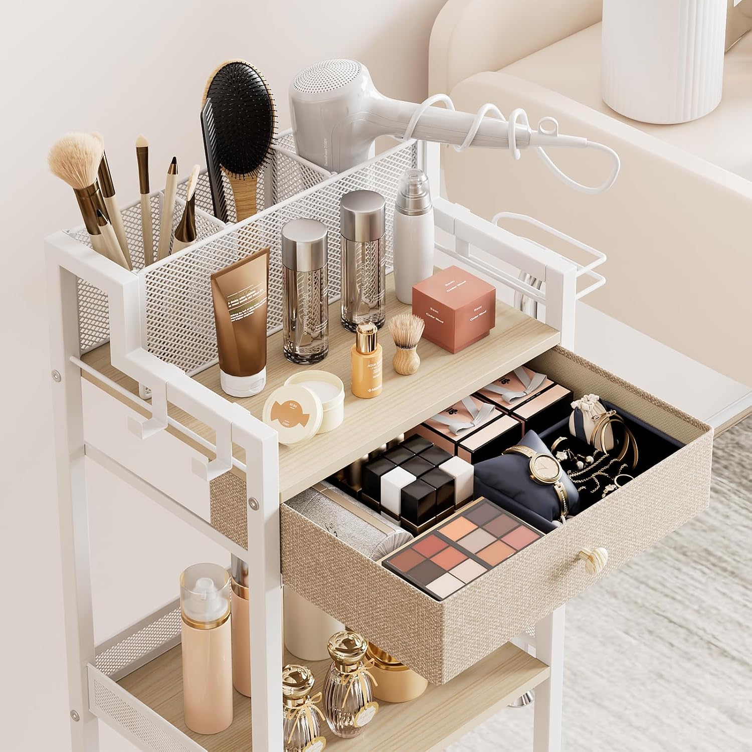 FURFUN Estante organizador de baño de 3 niveles con cajón, carrito...