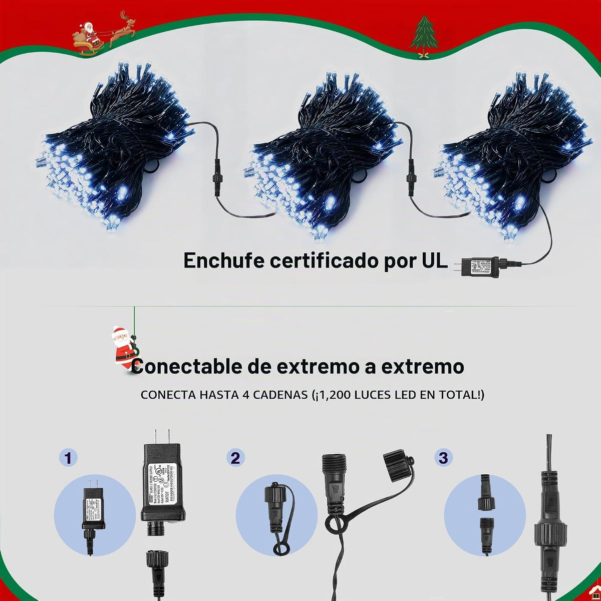 BlcTec Tira de luces de Navidad para interiores y exteriores, 300 l...