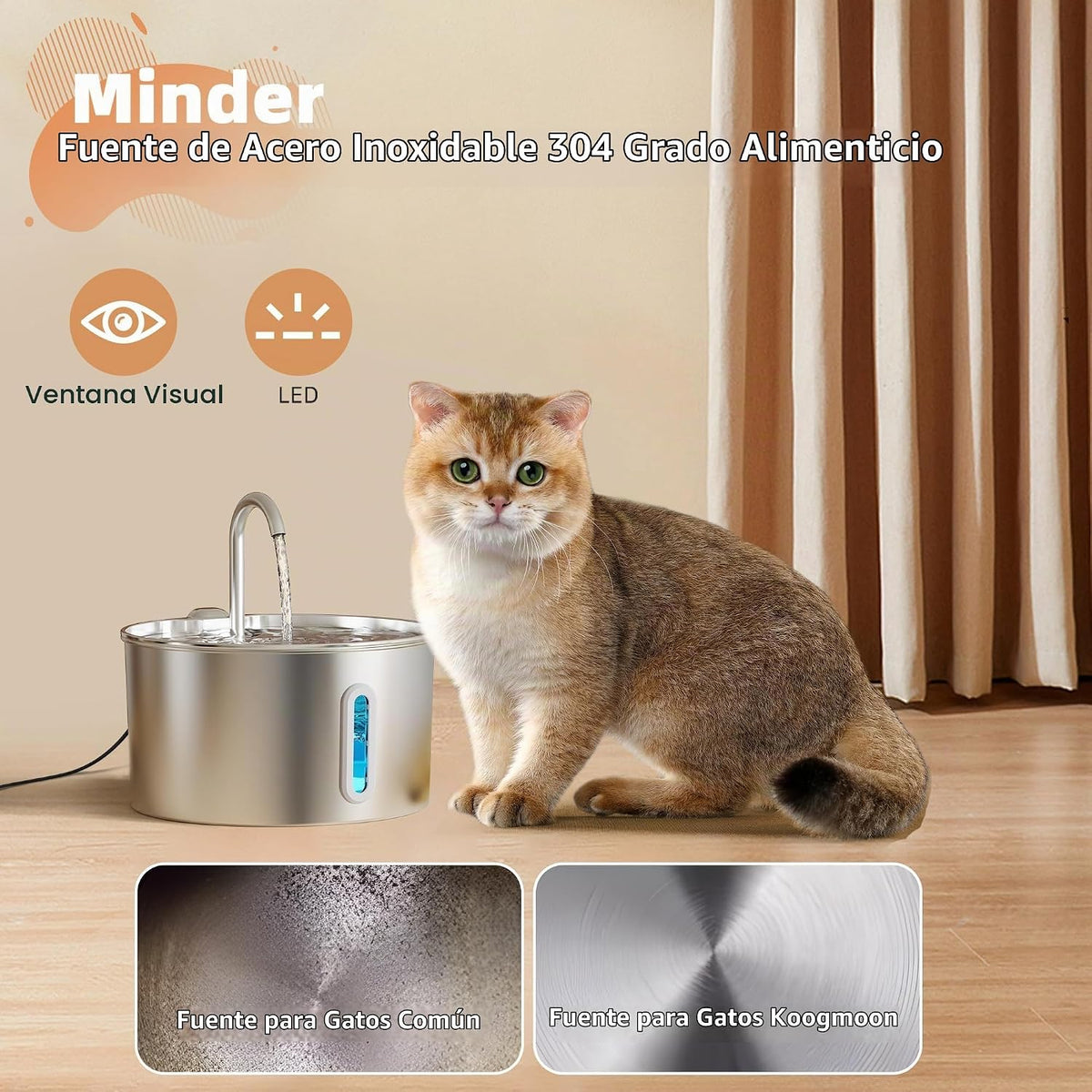 Fuente de agua para gatos de acero inoxidable: fuente para gatos de...